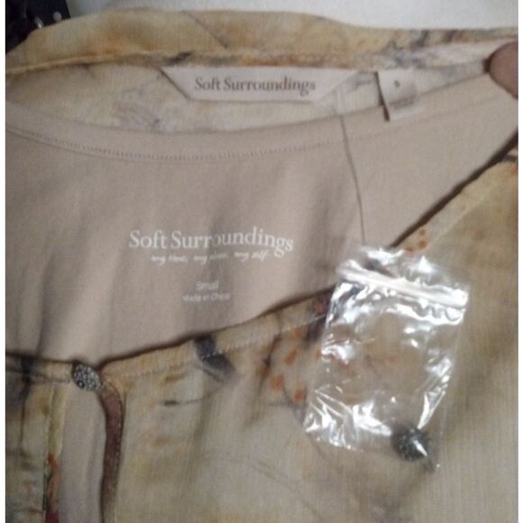 Soft Surroundings Cream Silk Outer Asian Inspired Print Tunic Blouse NWOT Small - Picture 6 of 7